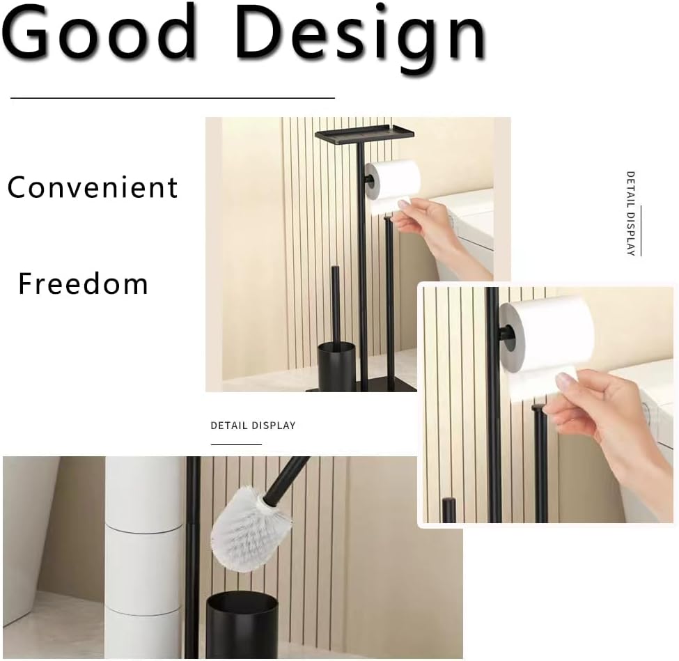 Rustproof Metal Toilet Paper Holder by [Brand Name] - Free Standing Design for 3 Rolls with Anti-Slip Base & Shelf for Phone, Black