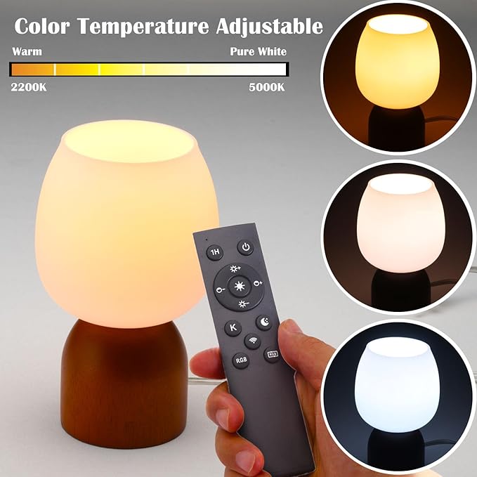 Small LED Table Lamp for Bedroom,RGB Color Changing Desk Light,Remote Control Light Brown