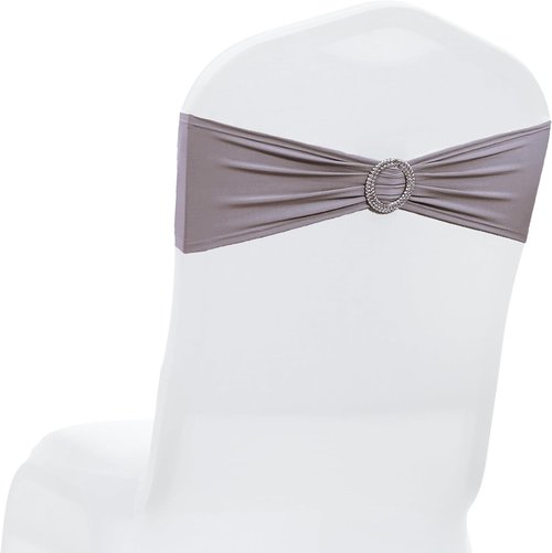 MDS Spandex Chair Sashes - 250 Universal Stretch Bows with Buckle Slider for Wedding Decor | Silver Gray
