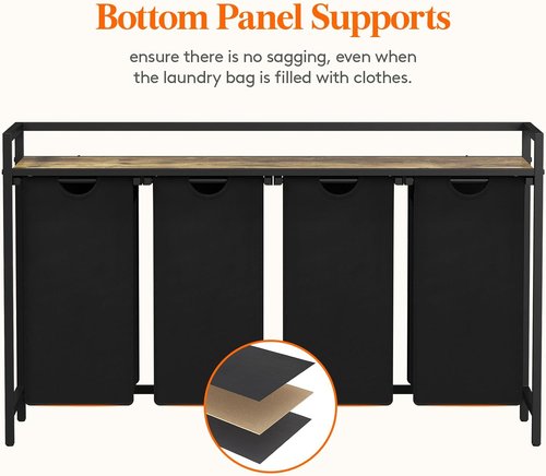 Lifewit Laundry Hamper - 4-Section 168L Clothes Organizer with Removable Bags & Large Top Shelf - Black