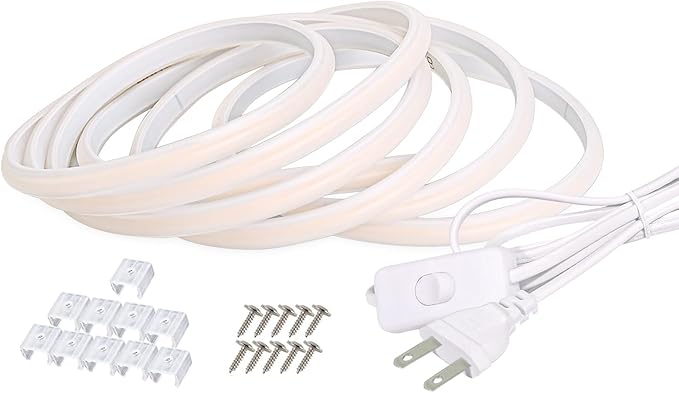 COB LED Strip Lights Waterproof IP67 AC 110V 120V Light Stip 1M/3.28ft Cuttable Flexible LED Lights 320LEDs/m 6000K Cold White with US Plug Indoor Rope Lights for Ceiling Kitchen Cabinet Closet Mirror