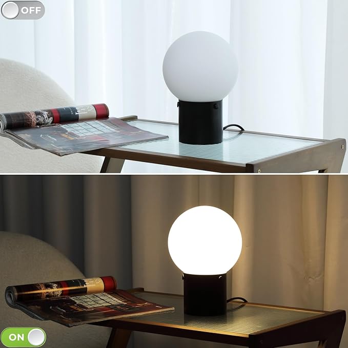 Somniferous Small Table Lamps Set of 2, Black Table Lamp with Frosted Glass Globe Shade, Mid Century Modern Bedside Lamps, Nightstand Lamps for Bedroom Living Room Dorm, 7W LED Bulb Included