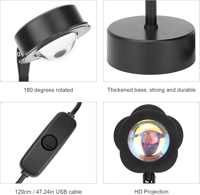 Sunset Projection Lamp, LED Atmosphere Light with 180 Degree Rotation, USB Powered Rainbow Night Light for Room Decor, Photography and Romantic Ambience (Rainbow)