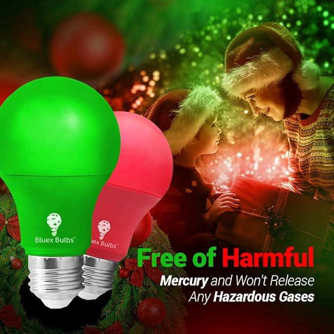 Bluex Bulbs 2 Pack Bluex LED A19 Red Light Bulb - 9W (60Watt Equivalent) - E26 Base Red LED Lights, Party Decoration, Porch, Home Lighting, Holiday Lighting, Decorative Illumination