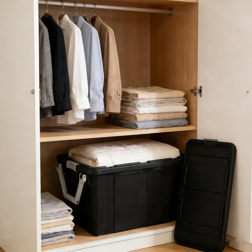 40 Gallon Storage Bins by [Brand Name] - Durable Tote with Lids & Wheels for Bedroom, Garage, Dorm Room | Black, 2 Count