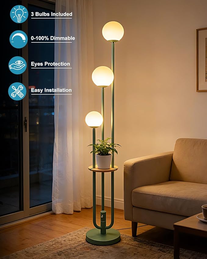 Lightdot 63IN Floor Lamp with 3 Green U-Pole, Modern Floor Lamp with 3000K Warm White LED Bulbs Included, Candle Holder Style Modern Tall Lamp for Living Room/Wedding/Party/Sofa Beside/Corner Decor