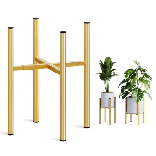 Rioneta Adjustable Metal Plant Stand Indoor, Mid Century Modern Outdoor Planter Holder for 8 to 14 Inch Pots, Heavy Duty 160 LB Load, Corner Floor Small Stand for Home Garden Decor Golden