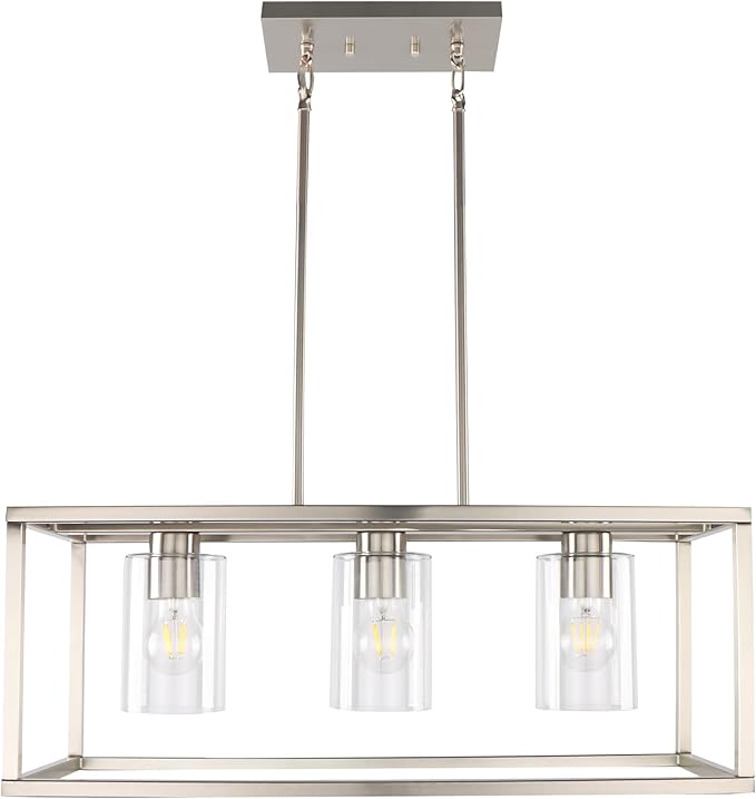 Kalium Chandeliers for Dining Room, 3 Light Dining Room Light Fixture Modern Metal Industrial Kitchen Lighting Fixtures Easy Installation Pendant Lights for Bar Restaurant-E26 Socket, Silver