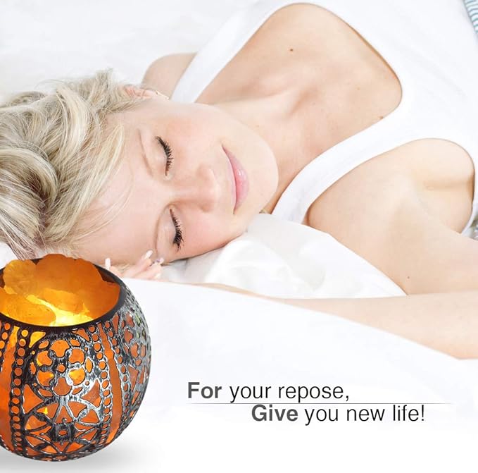 Salt Night Light,Natural Wall Light Salt Lamp with 2 Bulbs, Himalayan Rocks Salt Lamp with Spherical Metal Basket Gift