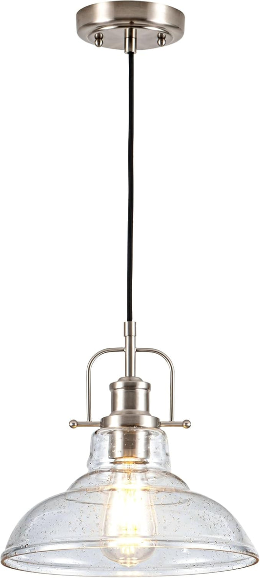 Modern Glass Pendant Light，Farmhouse Industrial Light Fixture with Adjustable Cord, Seeded Glass Shade, Hanging Lights for Kitchen Island,Hallway, Dinning Room