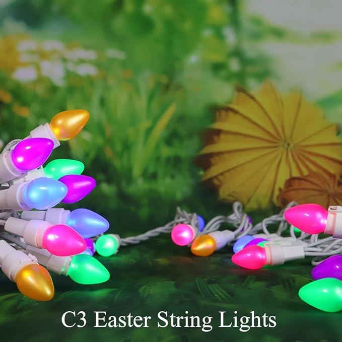 GlowVibe Easter String Lights, 13.5FT 50 LED Connectable Mini Egg-Shaped String Lights, Easter Decorations for Indoor Outdoor Patio Party Home Garden Yard Decor