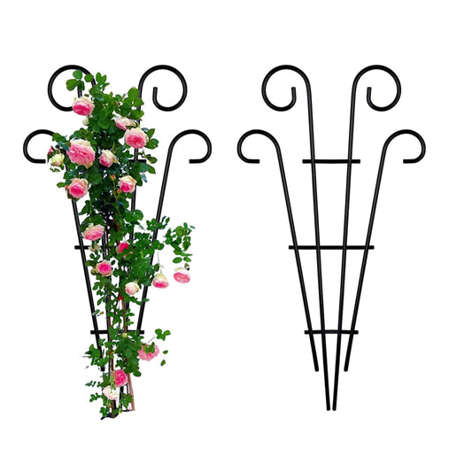 2 Pack 31 Inch Black Coated Wave Pot Metal Trellis Stakes for Climbing Plants Patio Plant Support for Outdoor,Rose, Vegetable Flower, Backyard