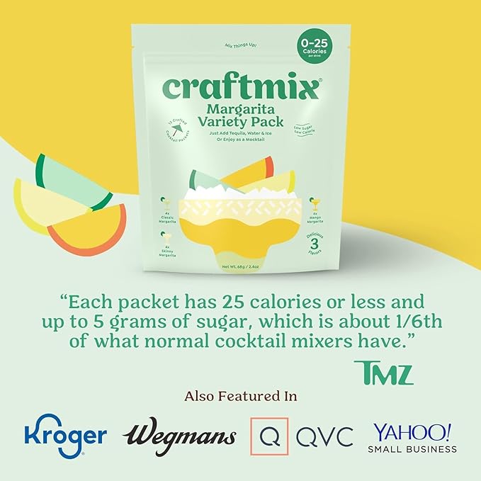 Craftmix Margarita Variety Pack Cocktail & Mocktail Drink Mixer, Skinny Mixes - Water Flavoring Packets - Made With Real Fruit - Vegan Low-Carb, Low-Sugar, Non-GMO, Dairy Free, Gluten Free, 12 Pack