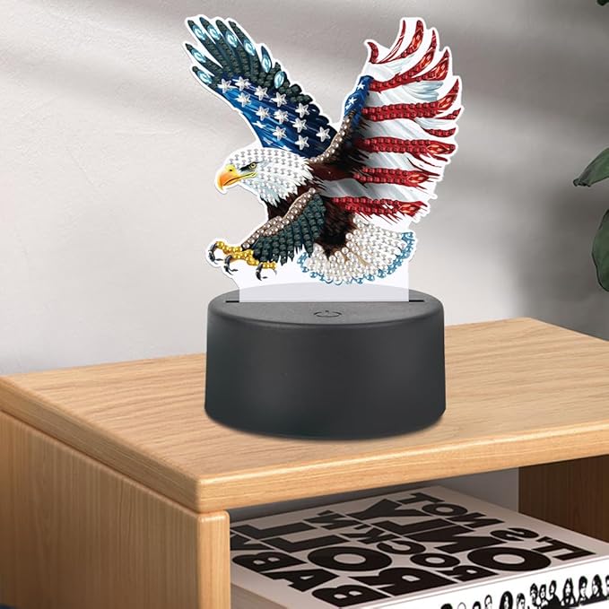 Flag Eagle Diamond Art Painting Night Light,Diamond Art Painting Kits Desktop Touch Lamp Ornaments for Tabletop Decor Diamond Art Accessories for Adult Beginner Bedrooms Living Room