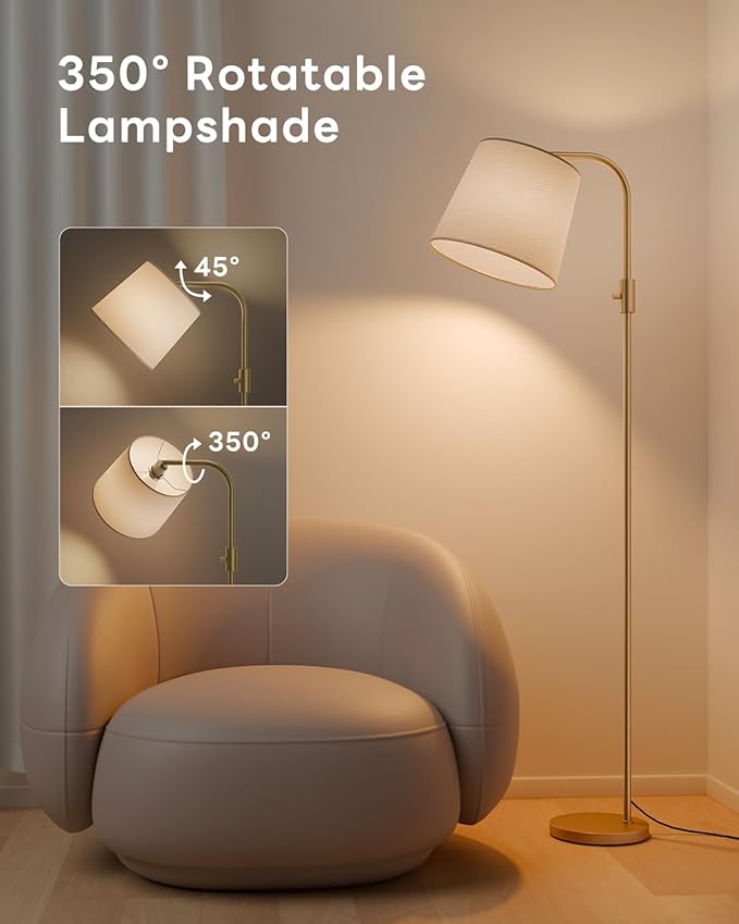 Dimmable Arc Floor Lamp, 1200 Lumens RGBCW Color Change Bulb Included, Standing Lamp with Linen Shade, 65" Tall Lamp with Remote for Living Room, Bedroom, Office, Dining Room, Kitchen, Gold