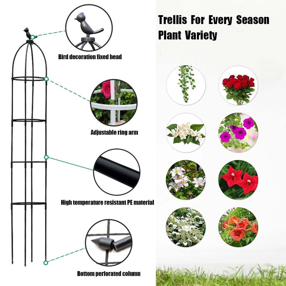 Garden Trellis Outdoor Obelisk for Climbing Plants 25" 33" 45" 57" 69" 81" Vine Supports Flowers Stands for Potted Vines Rose Cucumber(Black,36x125cm/14.2x49in)