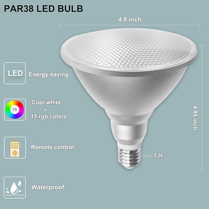 PAR38 Flood Light Bulbs,Remote Control 30W LED Color Changing Bulb,100W Equivalent Garden Lamps for Valentine's Day Home Party Decoration(RGB+Nature White)