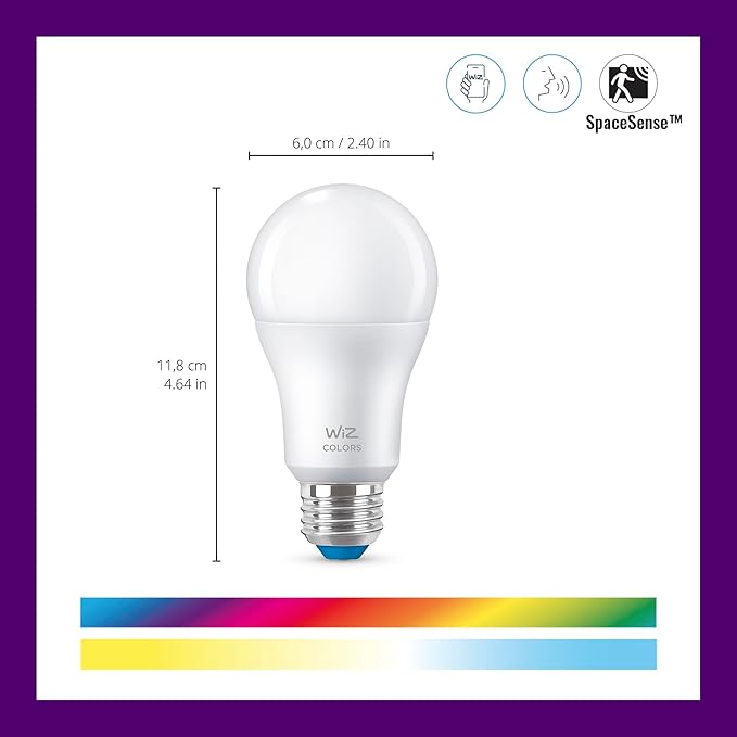 WiZ Connected Smart Light Bulbs, 4-Pack, Full Color A19 60W 800LM E26 LED Lights, Sunset/Sunrise Automation, Smart Bulbs with Motion Detection, Control with Voice or App