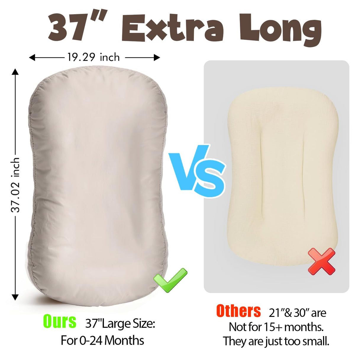 Skiennix Extra Large Baby Lounger - Pure Cotton Infant Nest with Thick Support & Removable Cover | Ideal for Play & Care