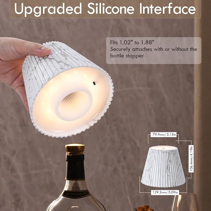 WILIT Wireless Bottle Lamp Shades for Table Lamps, 3 Level Brightness Touch Night Light, Rechargeable Cordless Lamp for Bedroom Bar&Restaurant, Table Top Decor, House Warming Gifts, Mothers Day Gifts