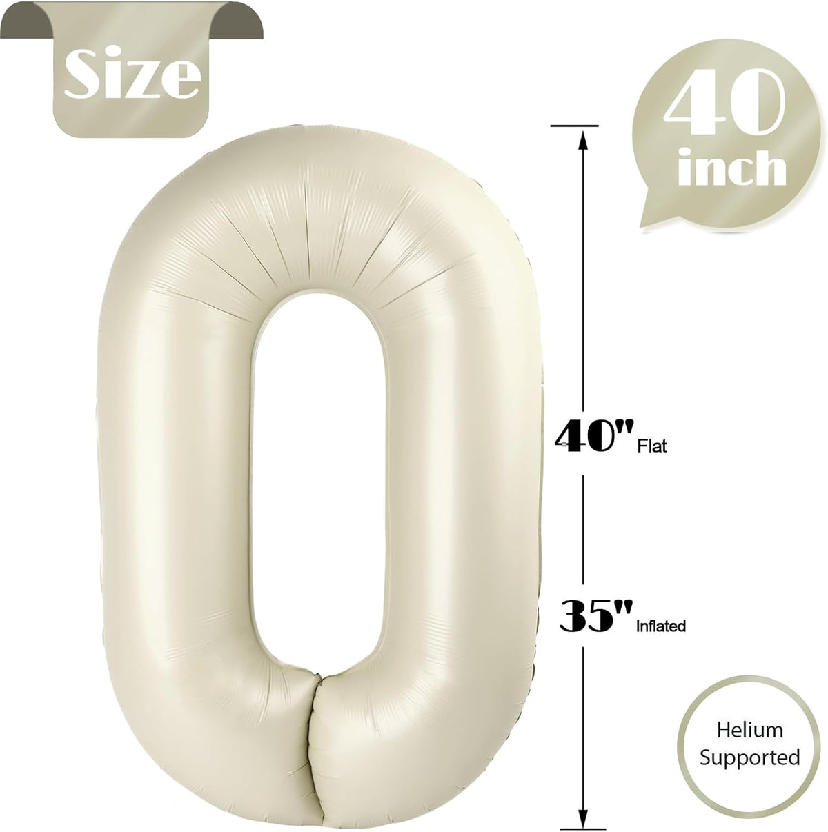 Regine Switzerland Cream Number Balloon - 40 Inch Birthday Decoration for Men & Women