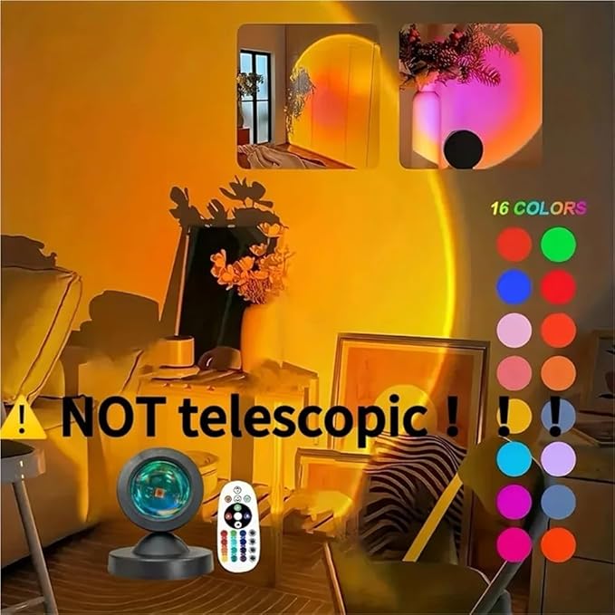 1pc Vibrant Sunset Projection Light - 16-Color Spectrum, USB Remote Control, Dynamic Color Changing LED Light - Creates Warm HOM