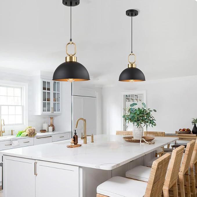 Farmhouse Pendant Lights Kitchen Island,10.2 Inch Single Dome Pendant Lighting, Adjustable Height Modern Island Lights for Kitchen, Industrial Ceiling Hanging Light for Dining Living Room Over Sink