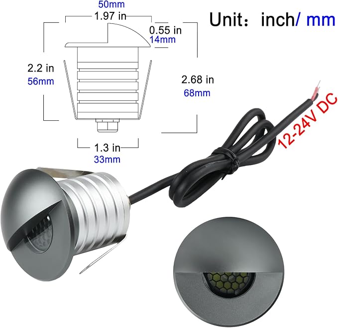 LED In-Ground Step Light- Half Moon Anti-Glare, 3W 12V-24V DC, Recessed Wall Lights, IP67 Waterproof, Buried Underground Outdoor Landscape Lighting,Warm White 3000K(1 Pack)