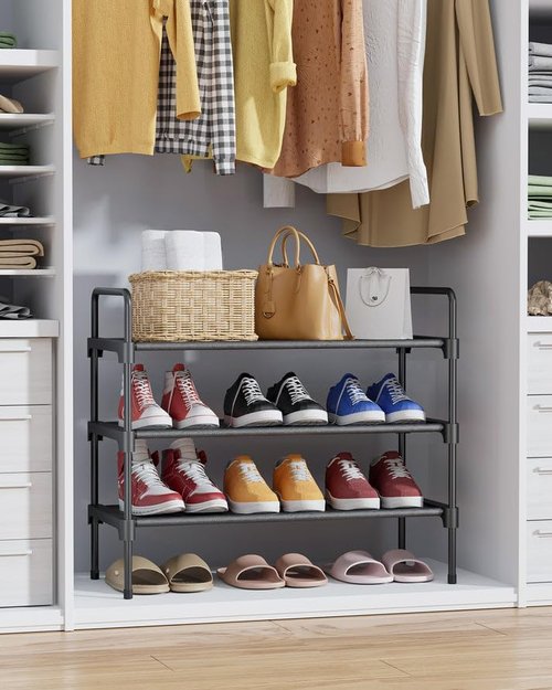 Kitsure Shoe Rack - Sturdy Space-Saving Storage for Entryway | 27.6" Wide, Black