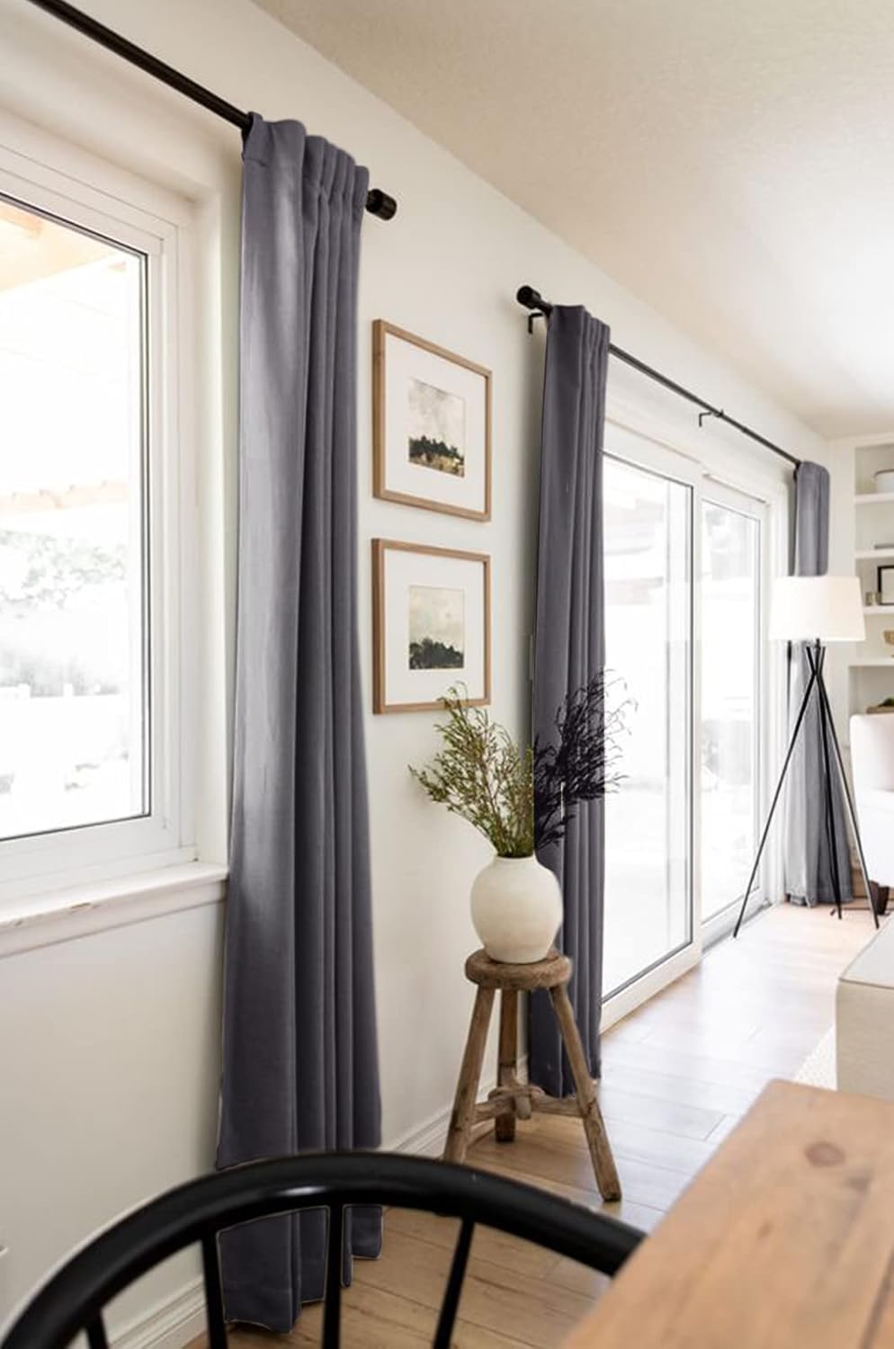 Skiennix 100% Blackout Linen Curtains - Thermal Insulated Drapes, 50" W x 96" L, Dark Gray (2 Panels)