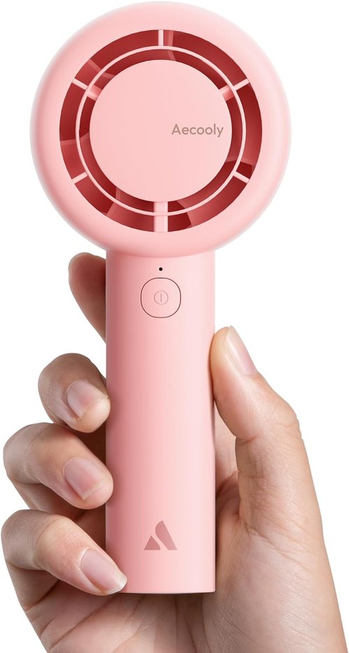 Aecooly Portable Handheld Turbo Fan - 16H Max Cooling Time, 5 Speeds, USB Rechargeable | Pink Mini Fan for Travel, Home & Office