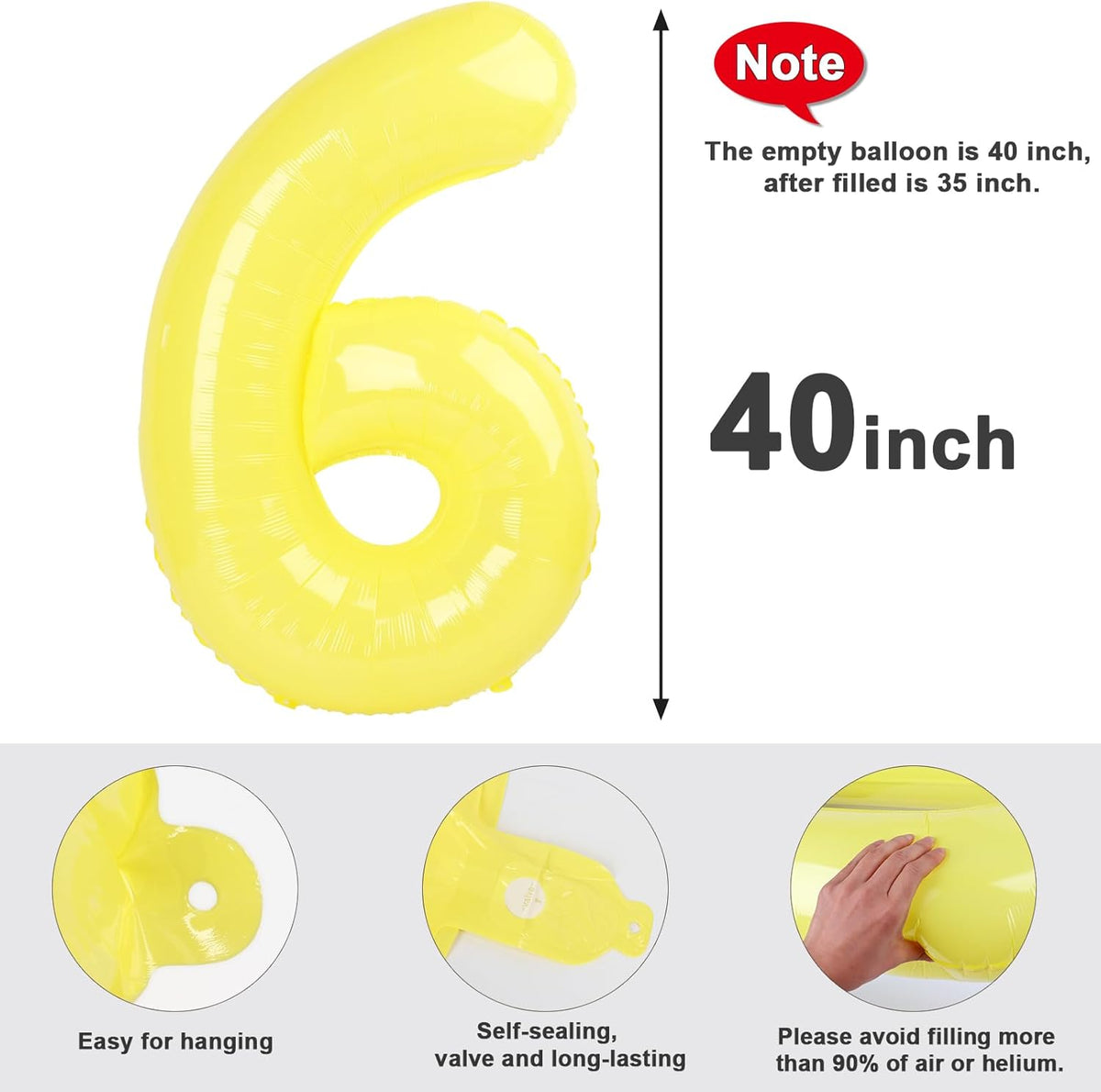 Number 6 Balloon - 40 Inch Yellow Birthday Decoration for Men & Women | Perfect for 6th Birthday Parties
