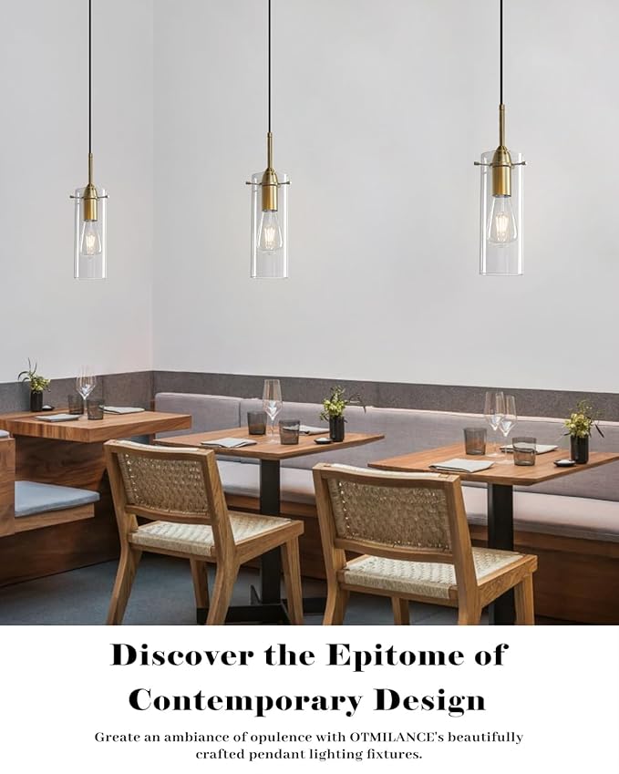 Blown Glass Pendant Light, Gold Pendant Light Kitchen Island 1 Pack, Glass Kitchen Pendant Lights, Island Pendant Lights for Kitchen, Living Room, Dining Room, Bar