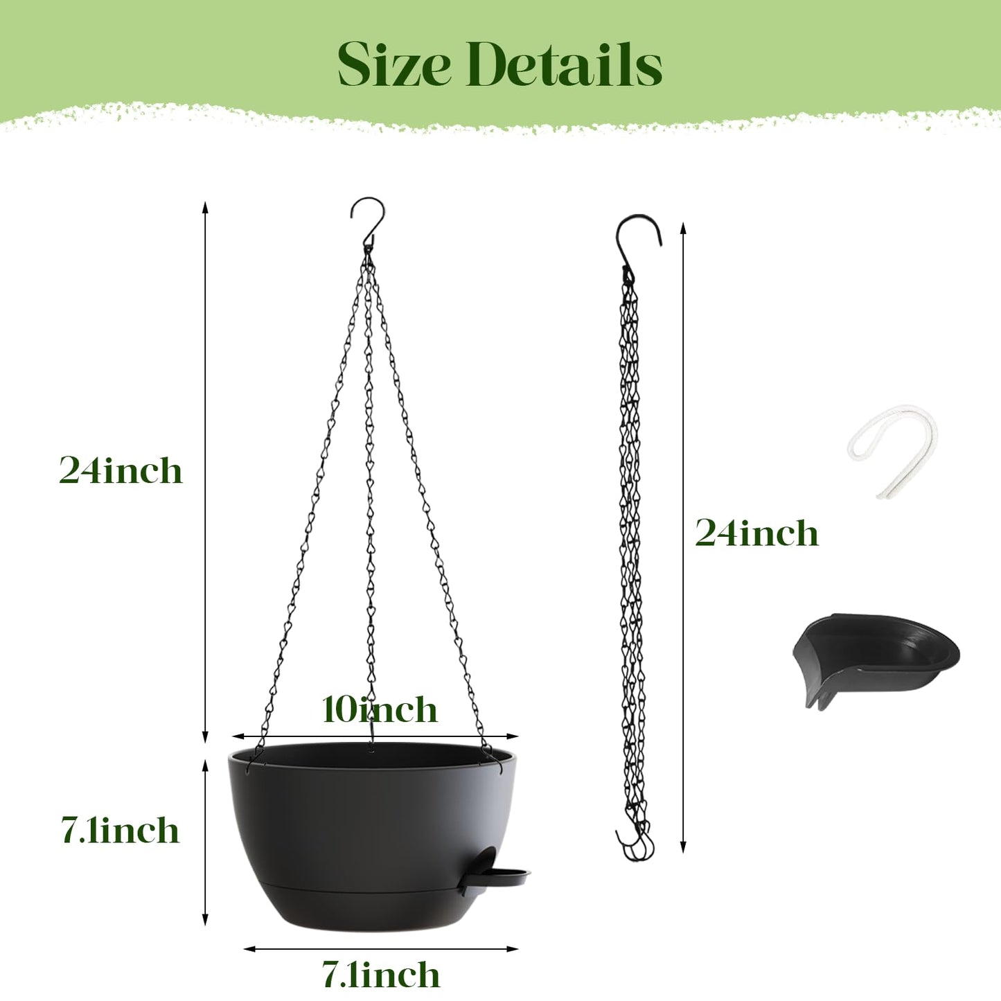 zople 2 Pack 10 Inch Self Watering Hanging Planters for Indoor Plants, Large Black Plastic Hanging Pots with Chains for Outdoor Patio Garden Home Decor (Black)