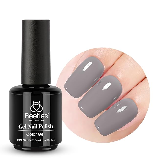 Beetles Gray Gel Nail Polish - 1PC 15ML Solid Grey Color Nails Soak Off LED UV Lamp DIY Manicure Decoration Nail Art Design Salon at Home Gift for Women Girls