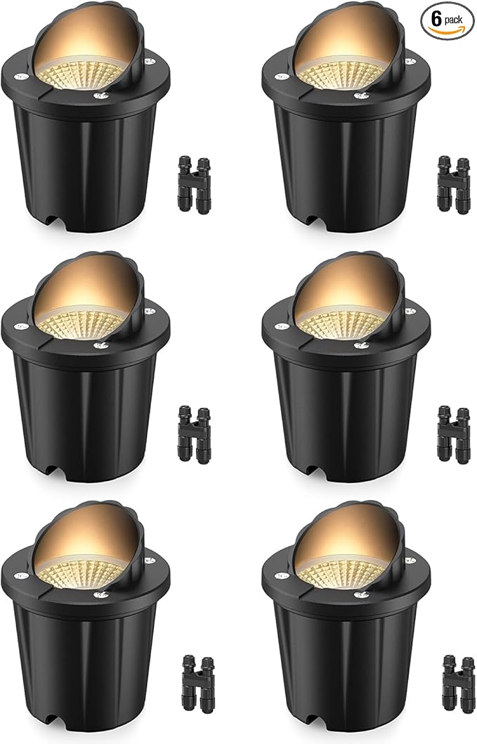 HIBOITEC Low Voltage Landscape Lights, 12W LED Outdoor In-Ground Lights 1200LM Waterproof IP67 Landscape Lighting, Anti-Glare Die-Cast Aluminum Garden Lights for Pathway Tree Yard, 6 Pack
