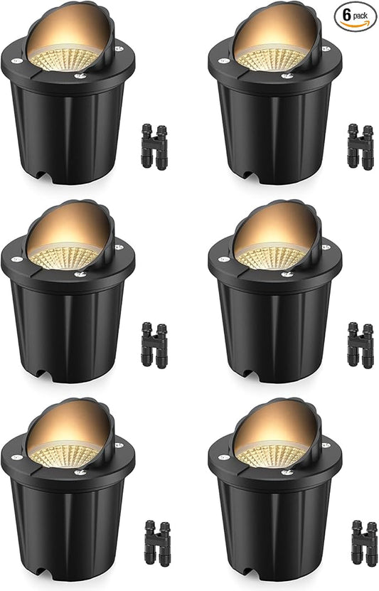 HIBOITEC Low Voltage Landscape Lights, 12W LED Outdoor In-Ground Lights 1200LM Waterproof IP67 Landscape Lighting, Anti-Glare Die-Cast Aluminum Garden Lights for Pathway Tree Yard, 6 Pack