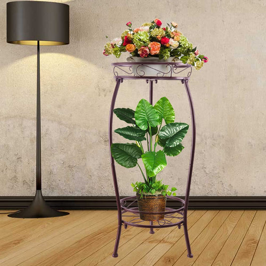 Plant Stands Indoor Outdoor, Metal Tall Plant Stand for Multiple Planter, Iron Potted Flower Plant Stand 2Tier Planter Shelves for Outside Garden 27" (Bronze)