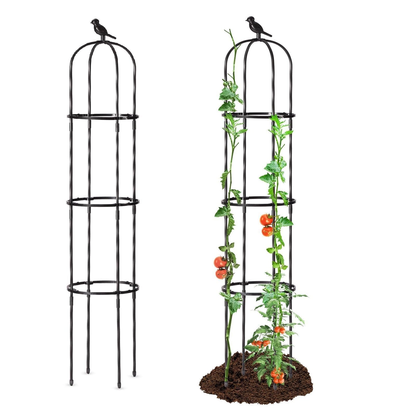 FOLLOOK Garden Obelisk Trellis for Climbing Plants Outdoor, Lightweight Climbing Plant Support Flower Roses Clematis Vegetable Light Vines Round Trellis for Raised Garden Bed Planter, Black, 1 Pack