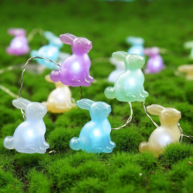 BOHON Easter Decoration Bunny LED String Lights Battery Operated with Remote 10 ft 40 LEDs Rabbit Shaped String Lights for Bedroom Party Indoor Birthday Wedding Decor