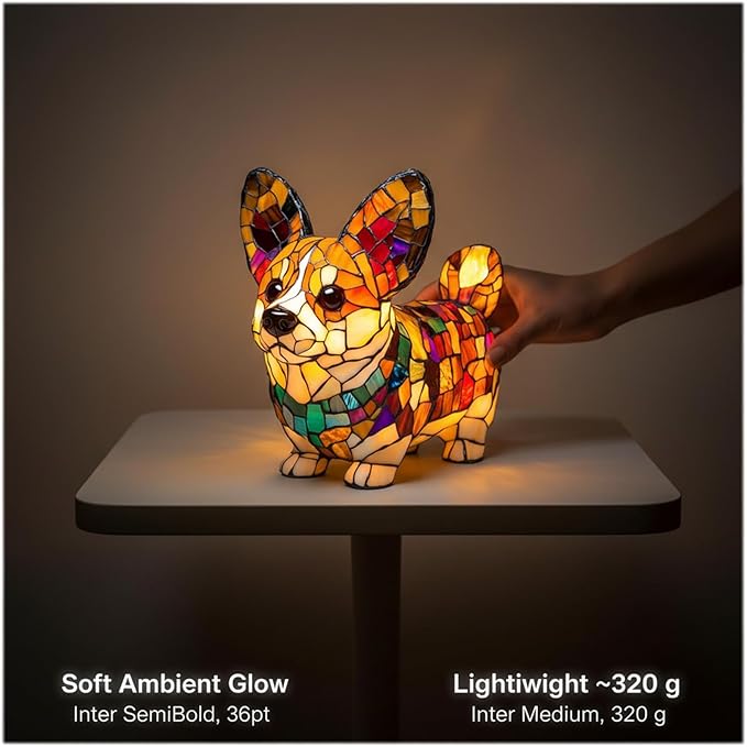 Rainbow Puppy Lamp Stained Glass Dog Night Light 3D Retro Stained Resin Rainbow Pup Lights Charge Powered Table Lamp Puppy Glow Lamps for Home Bedroom Desk (E)