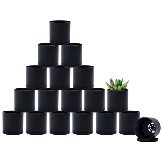 D'vine Dev 18 Pack 2.5 Inch Mini Plastic Plant Pots, Small Garden Planters for Plant with Drainage Holes and Saucers, Black Color, 74-Y-B-5