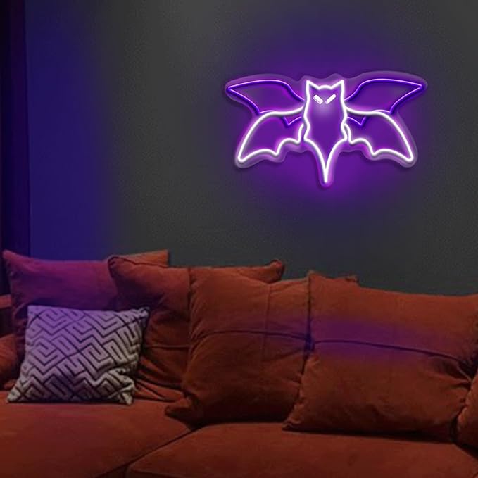 Bat Neon Sign – Flying Bat LED Wall Sign for Halloween, Gothic Room Decor, Witchcraft Festival Decor, Horror Party Wall Art, 15" x 7.7"
