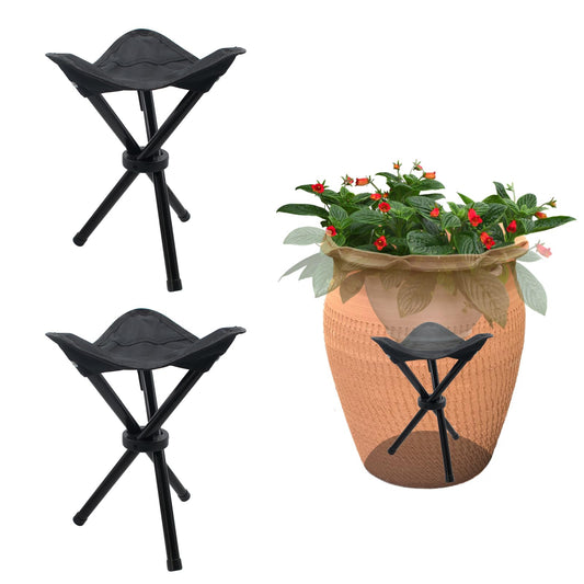 HaoGludi 2 PCS Plant Risers for Inside Pots, Folding Tripod Planter Lift Inserts, Black Planter Fillers for Large Pots, Camping Chairs, 9" x 9" x 11"