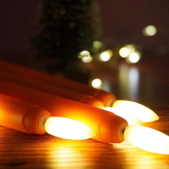 Orange Flameless Taper Candles with Remote, Fall LED Candlesticks Battery Operated Flickering Set of 6