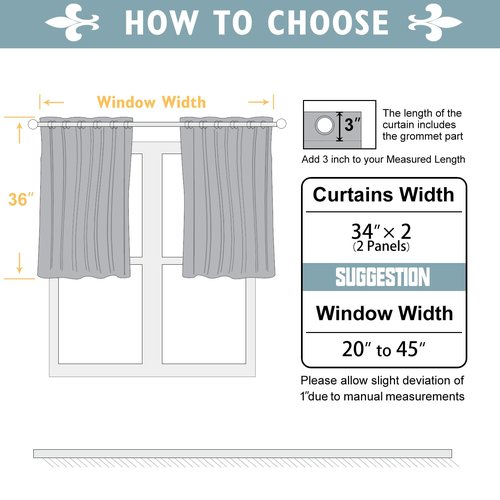 ChrisDowa Small Window Curtains 36 inches Long for Bedroom - Grommet Short Thermal Insulated Room Darkening Curtains for Kitchen (2 Panels, Grey, 34 x 36 Inch)