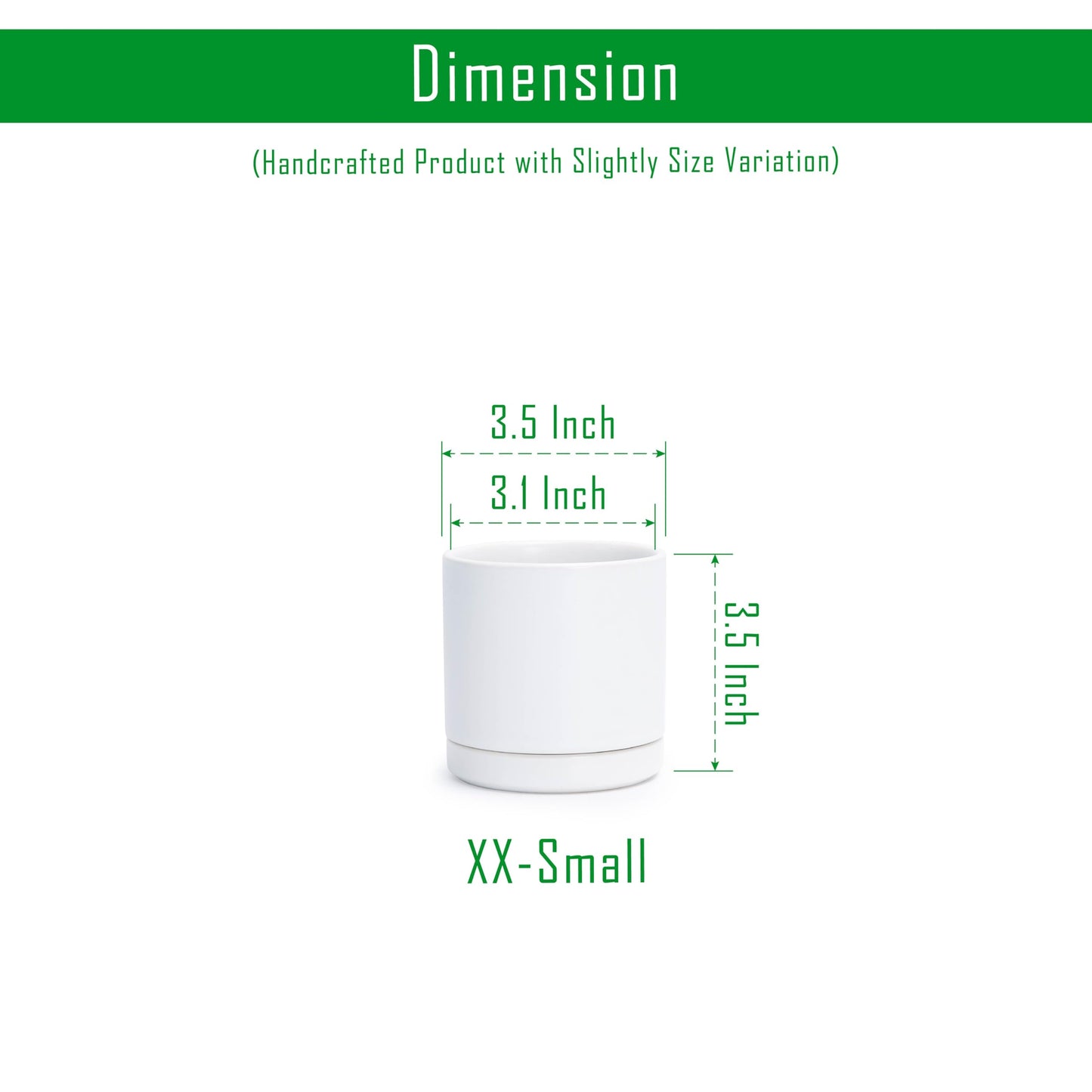 D'vine Dev Set of 2 Plants Pots, 3.5 Inch Ceramic Planter Pot for Plants with Drainage Hole and Saucer, White, 94-V-A-1