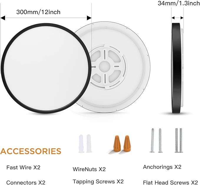 TALOYA 2 Pack Black Smart Ceiling Light Flush Mount LED WiFi, Compatible with Alexa Google Home, Dimmable Low Profile Ambient Light Fixture for Bedroom Living Room,12 Inch 24W
