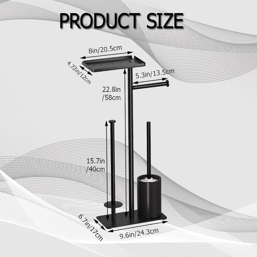 Rustproof Metal Toilet Paper Holder by [Brand Name] - Free Standing Design for 3 Rolls with Anti-Slip Base & Shelf for Phone, Black