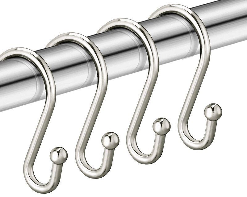 Nickel Shower Curtain Hooks, Rust Proof Shower Curtain Rings for Bathroom, Set of 12 CHICTIE Silver S Shaped Decorative Shower Curtain Hooks Hangers for Bathroom Curtains,Clothing, Towels, etc